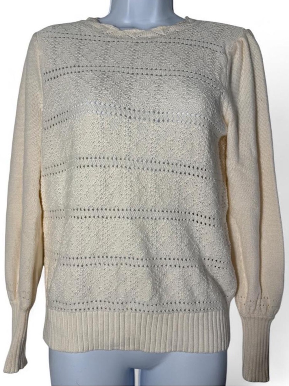 LOFT Cream Openwork Crewneck Sweater